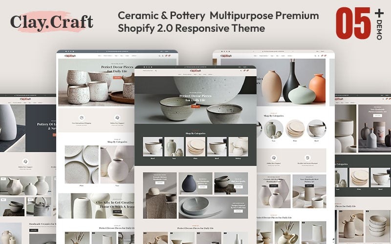 Claycraft – Kézzel készített kerámia és lakberendezési bolt Többcélú Shopify 2.0 reszponzív téma