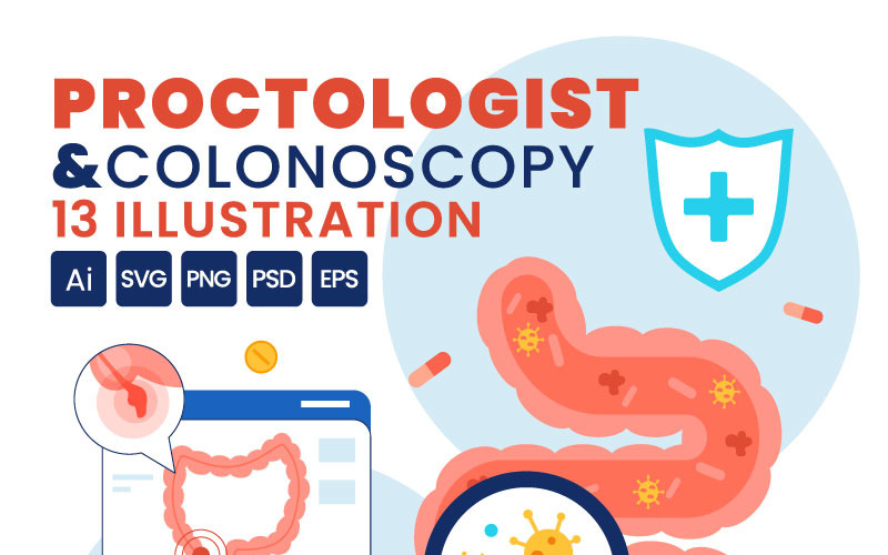 13 Proctologist or Colonoscopy Vector Illustration