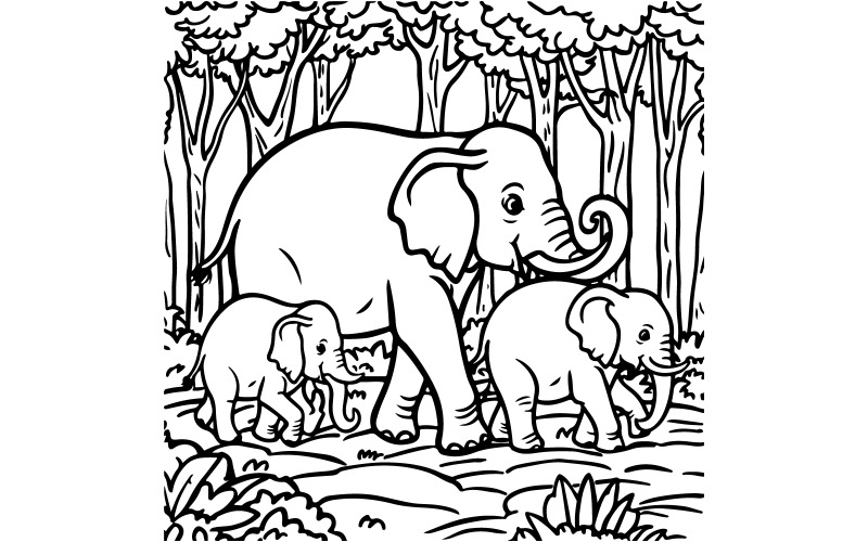 Olifant en haar baby kunst silhouet illustratie