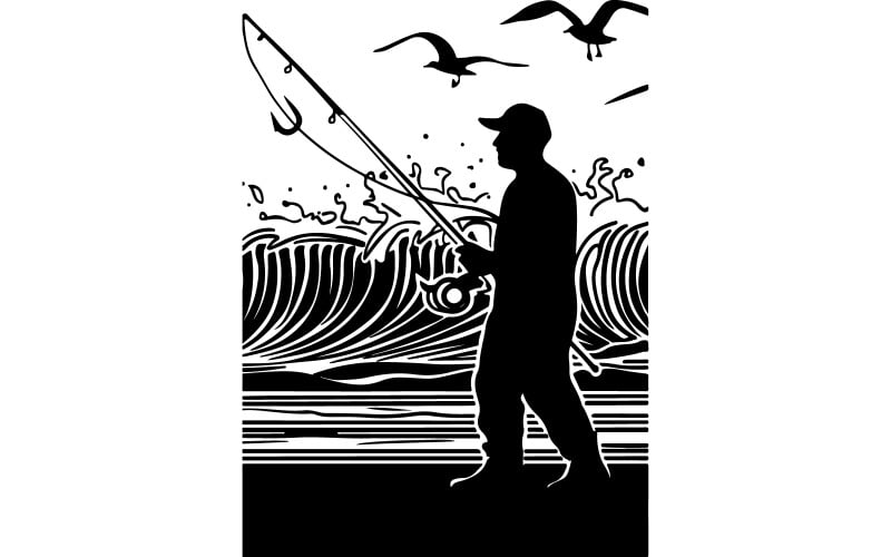 Un vector de ilustración de silueta de arte de hombre pescador