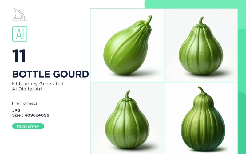 Fresh Bottle Gourd Vegetable on White Background Set