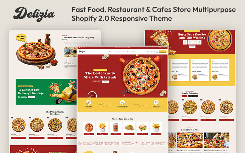Delizia - Negozio di fast food, ristoranti e caffè Multiuso Shopify 2.0 Tema reattivo