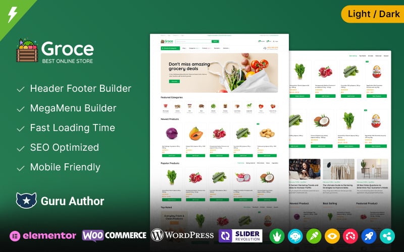 Groce - Бакалея и Фрукты и Овощи Elementor WooCommerce Тема