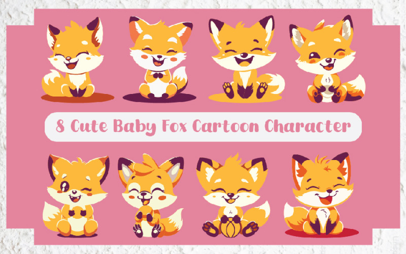 8 Personnage de dessin animé mignon bébé renard