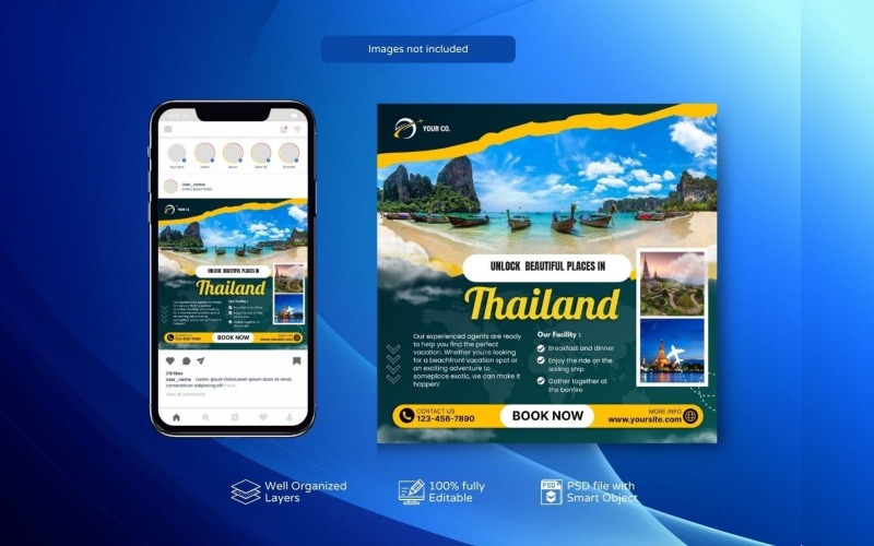 Postagem social de promoção de viagens de férias