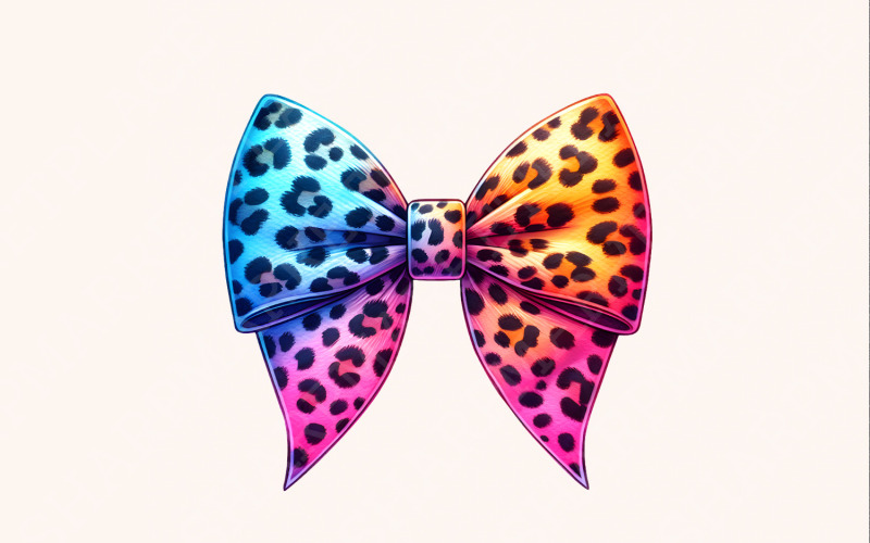 Colorful Leopard Print Bow PNG, Rainbow Animal Print, Trendy Digital Art, Fashion Clipart