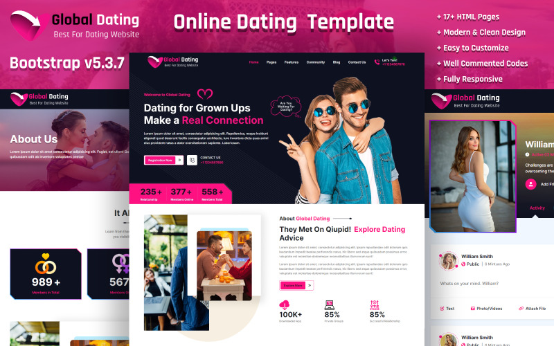 Global Dating - Dating Platform & Agency Clean Bootstrap HTML5 Multipurpose Website Mall