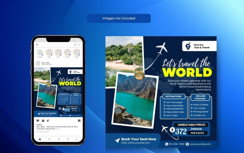 Postagem social de ofertas de viagens de férias
