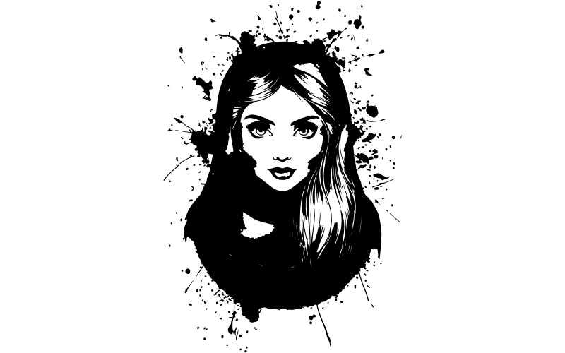 一个女孩矢量艺术插画绘画