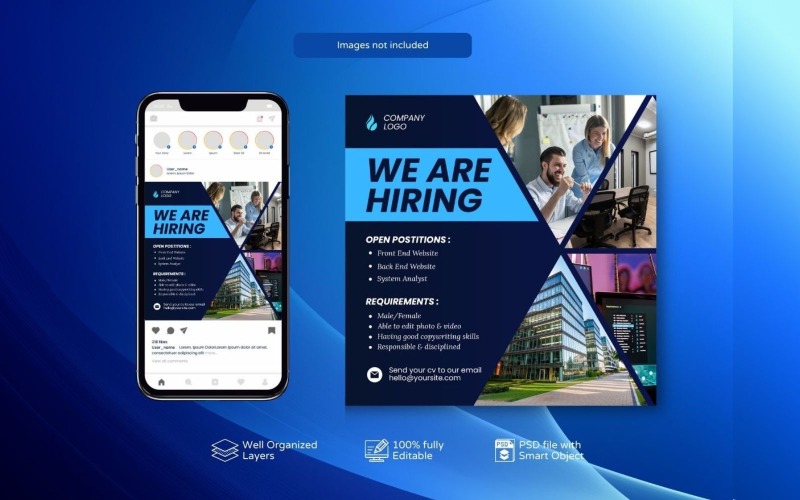İş İlanı Banner Koyu Mavi İşe Alım için PSD Şablonu