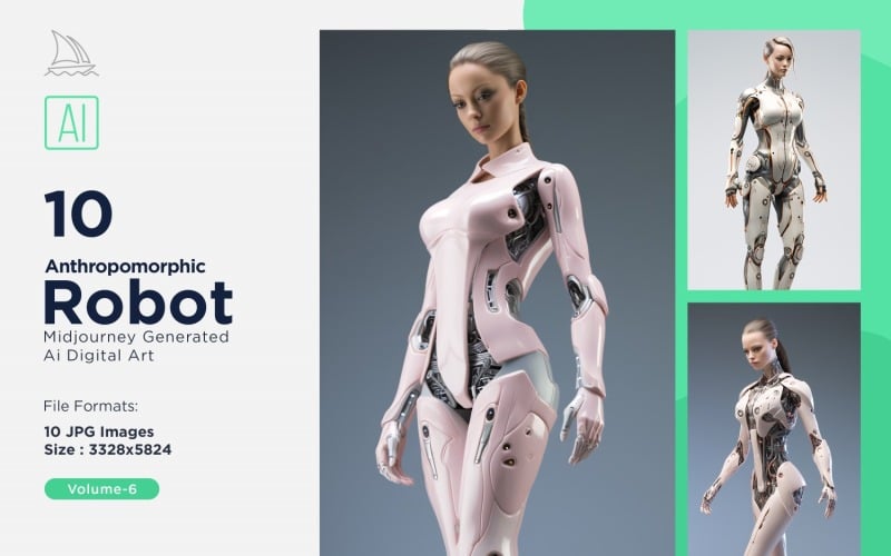 Antropomorfa manliga och kvinnliga futuristiska robotar Set V-6