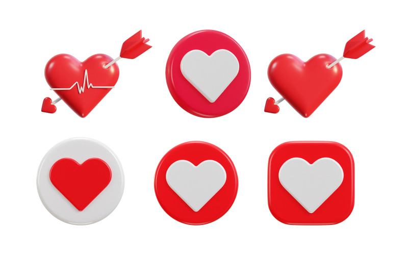Corazón rojo 3D con línea de pulso blanca en el icono de flecha de amor
