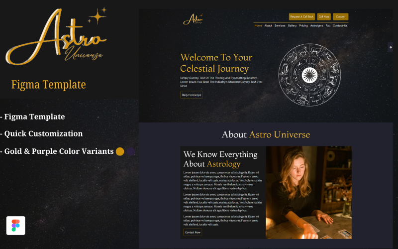 AstroUniversum | Figma-sjabloon voor astrologen en toekomsttellers