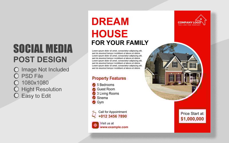 Real Estate Social Media Post Template in PSD - 067