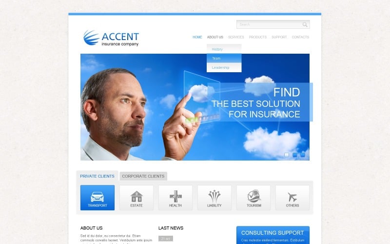 Modèle de site Web réactif d'assurance
