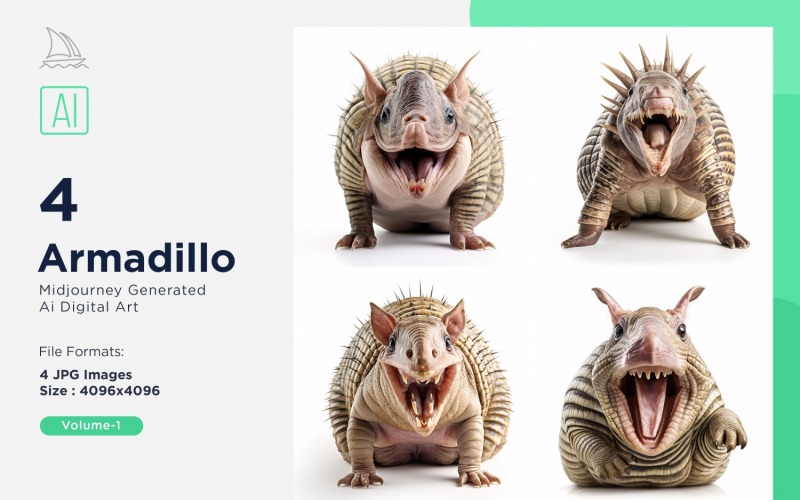 Armadillo funny Animal head peeking on white background Set