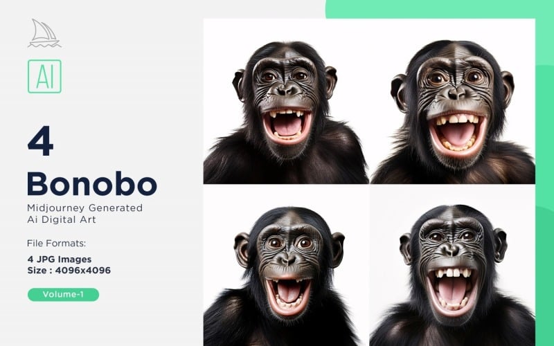 Bonobo komik hayvan kafası beyaz arkaplana bakıyor