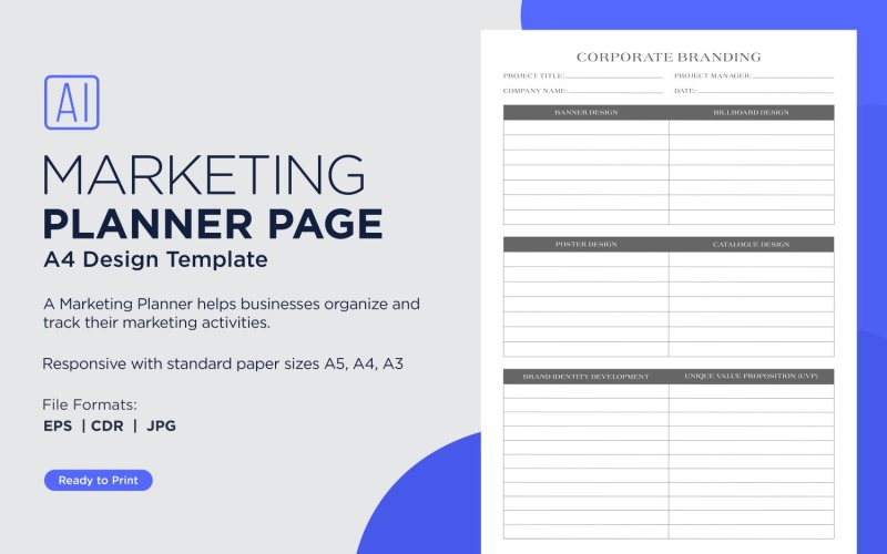 Corporate Branding Marketingplanningspagina's, plannerbladen, 62