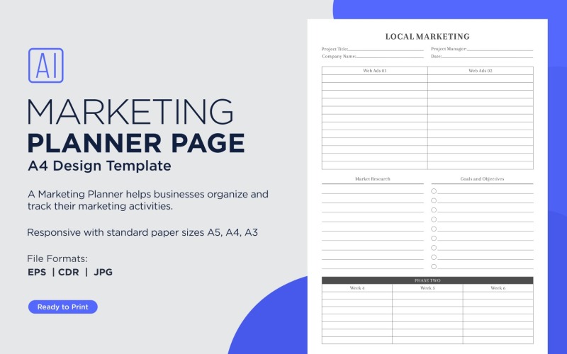 Lokale marketingmarketingplanningspagina's, plannerbladen, 22