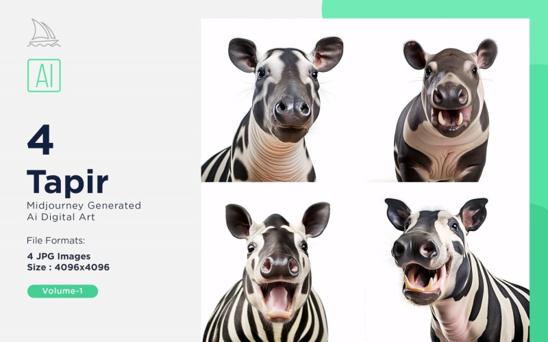 Tapir grappige dierenkop gluren op witte achtergrond Set