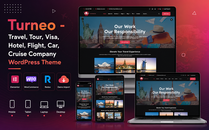 Turneo - Travel, Tour, Visa, Hotel, Flight, Car, Cruise Company WordPress Theme