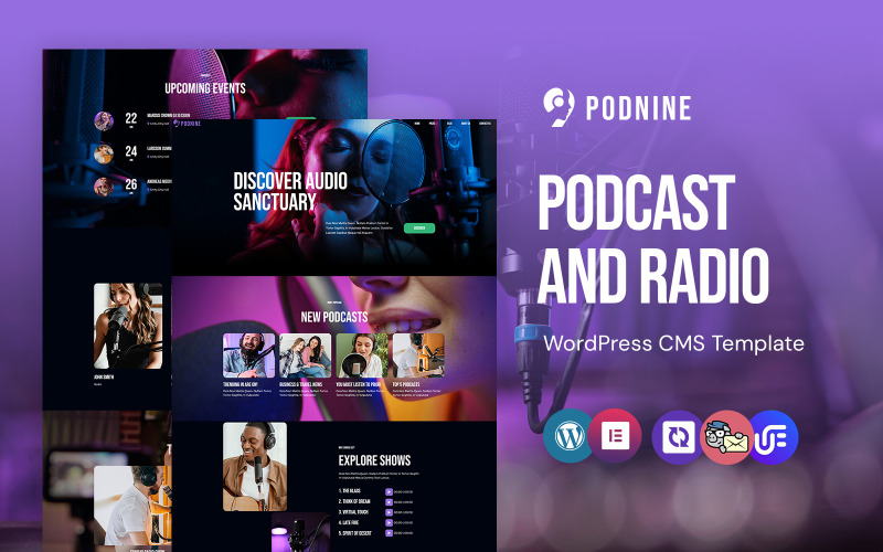 Podnine - Podcast och radio WordPress Elementor-tema