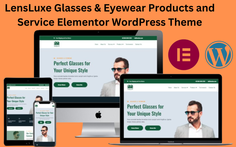 Prodotti e servizi per occhiali e occhiali LensLuxe Tema WordPress Elementor