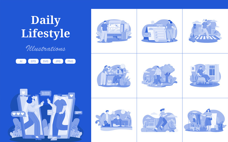 M496_ Pack d'illustrations de style de vie quotidien 1