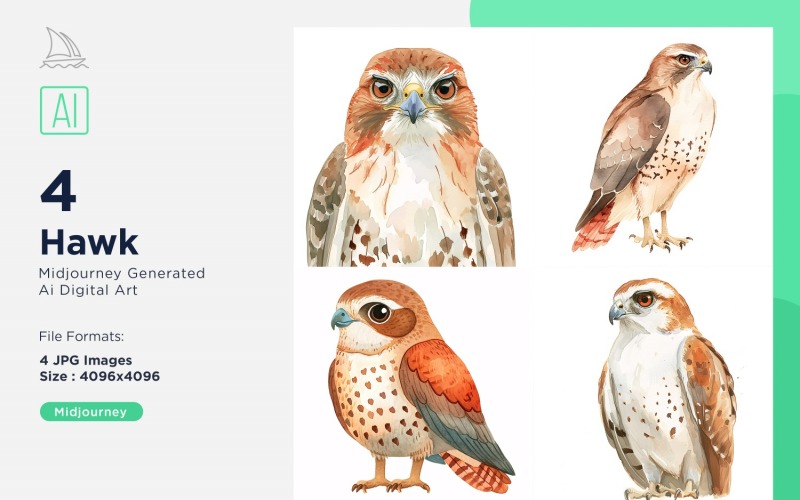 Conjunto de ilustración hecha a mano de acuarela de bebé de pájaro halcón súper lindo