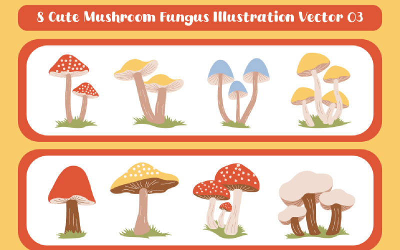 8 Vetor de ilustração de fungo de cogumelo fofo 03
