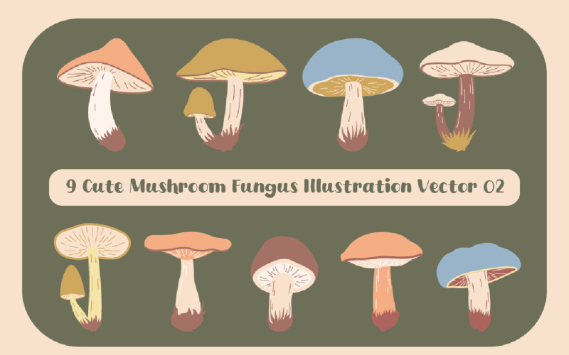 9 Vetor de ilustração de fungo de cogumelo fofo 02