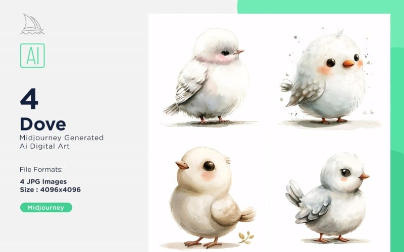 Super mignon colombe oiseau bébé aquarelle illustration faite à la main ensemble