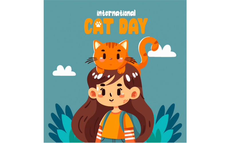 Dia Internacional Do Gato Com Cabeça De Mulher Gato ilustração