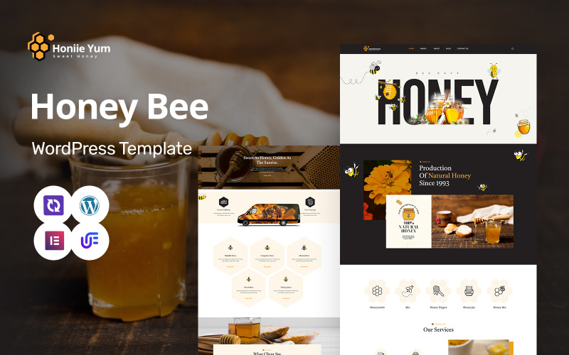 Honiie Yum — багатоцільова тема WordPress Elementor Honey Farm і Honey Shop