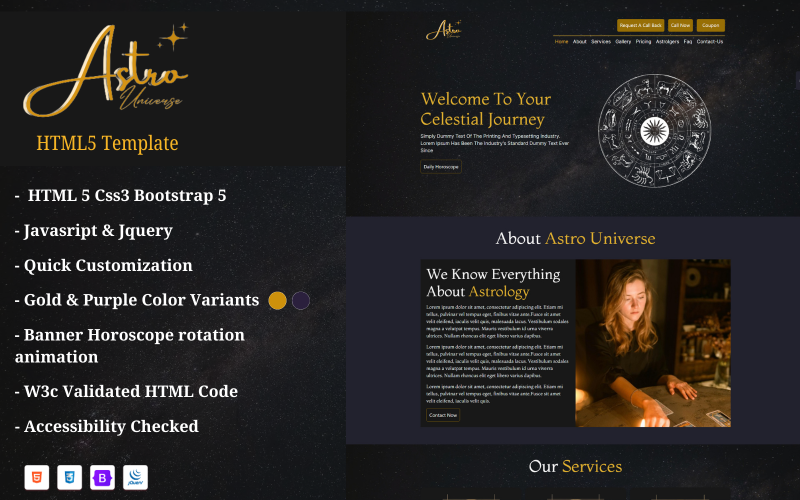 AstroUniverse | 为占星师和算命师提供的单页 HTML 模板