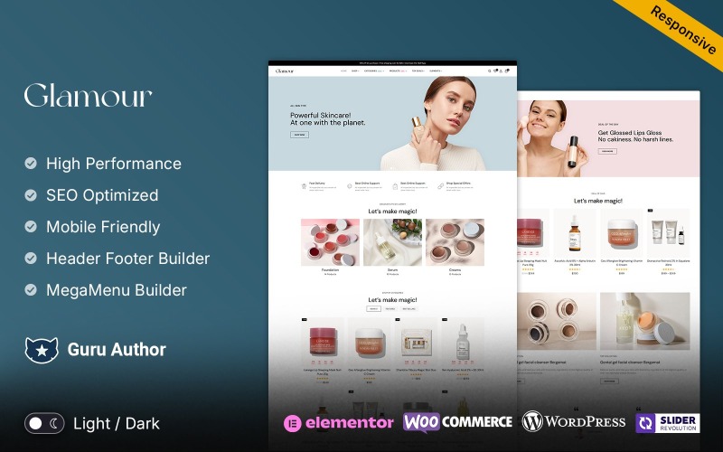 Glamour - Thème réactif WooCommerce Elementor pour les soins de la peau, la beauté et les cosmétiques