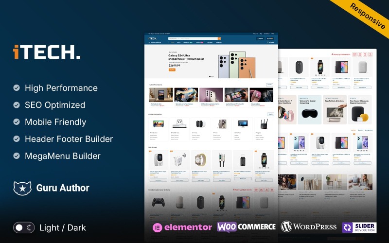 iTech - elektronika, miniaplikace a technologie Víceúčelové téma WooCommerce responzivní elementor