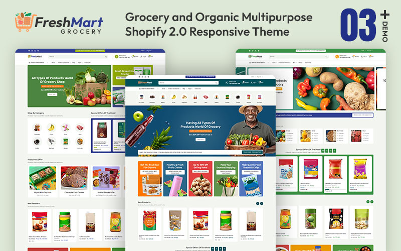 FreshMart — магазин органических продуктов, фруктов и овощей. Многоцелевая адаптивная тема Shopify 2.0