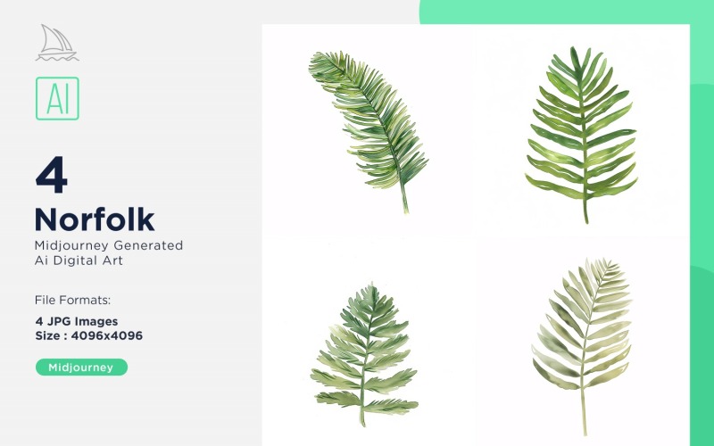 Norfolk Plant bladeren aquarel 4 set