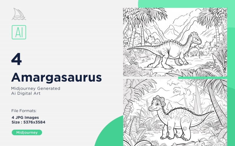 Conjunto de páginas para colorear de dinosaurio Amargasaurus