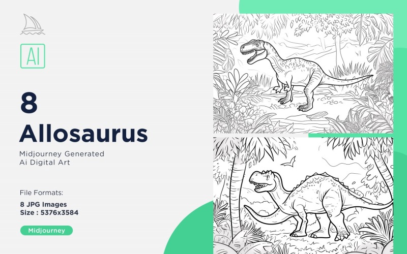 Conjunto de páginas para colorear de dinosaurios Allosaurus