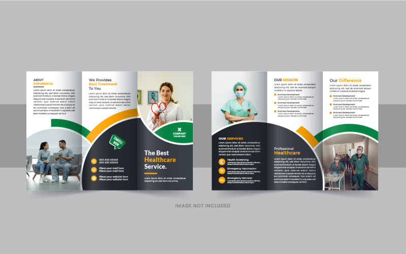 Brochure a tre ante sanitaria o medica o layout di progettazione del modello di brochure a tre ante aziendale