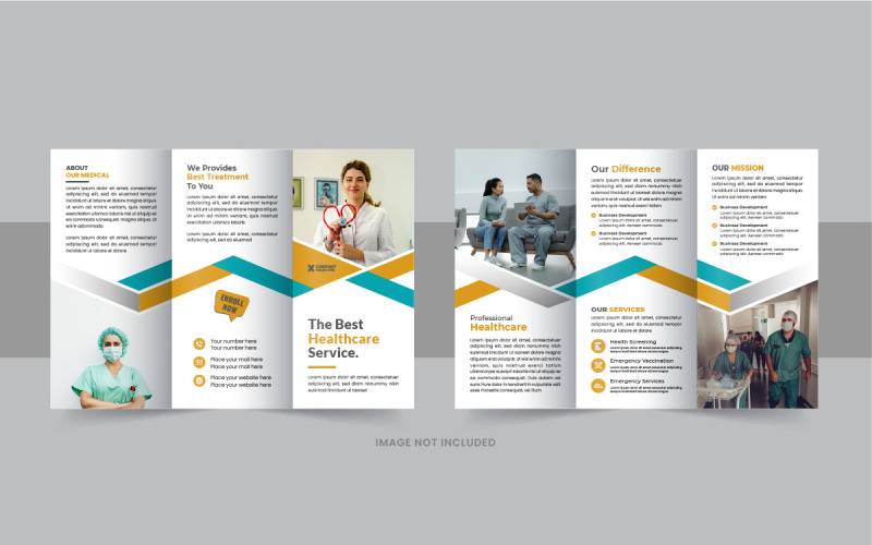 Brochure à trois volets sur les soins de santé ou la médecine ou mise en page du modèle de conception de brochure à trois volets pour les entreprises