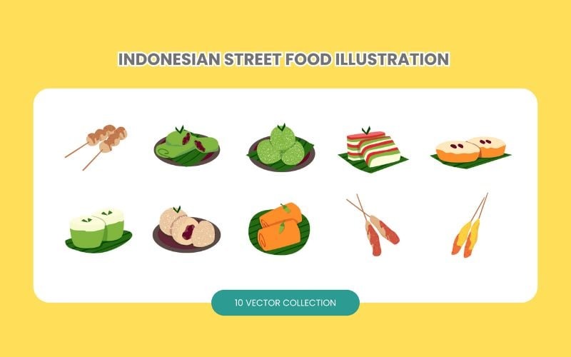 Set di illustrazioni di cibo di strada indonesiano