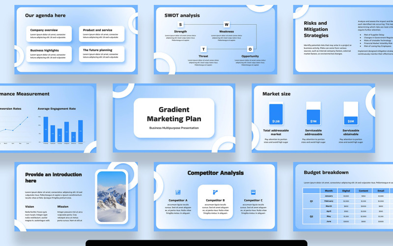 PowerPoint do plano de marketing gradiente