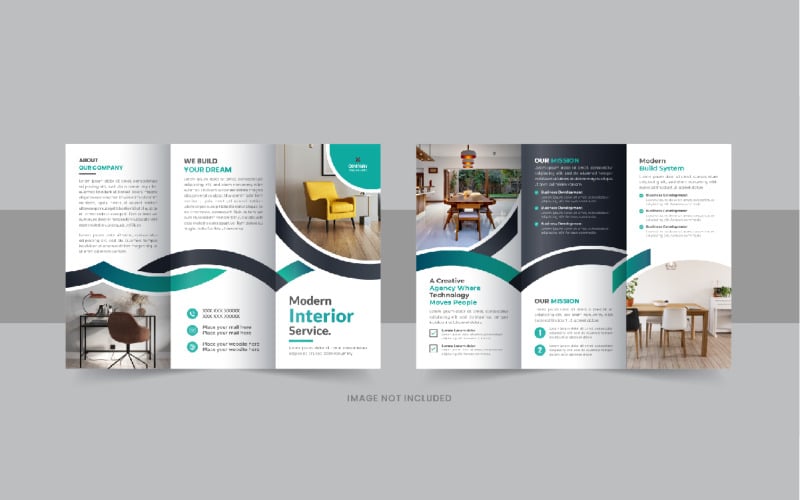 Folleto tríptico interior, diseño de plantilla de folleto tríptico de bienes raíces o muebles