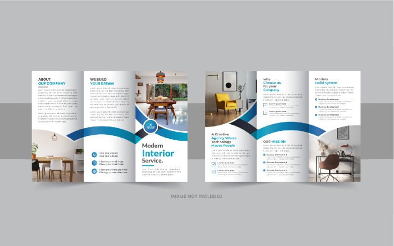 Interieur driebladige brochure, onroerend goed of meubilair driebladige brochure sjabloonontwerp