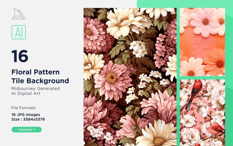 Fundo de azulejo com padrão floral 16 conjunto V-01