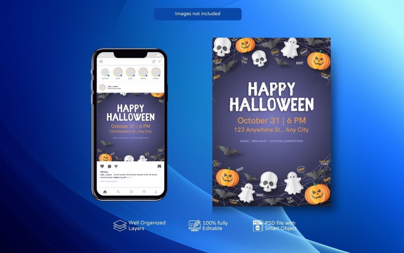 Cartel del evento de celebración PSD de la fiesta de Halloween