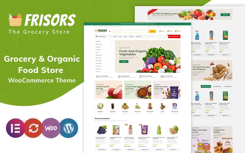 Frisors - obchod s potravinami a biopotravinami - WooCommerce šablona Elementor